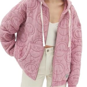 BDG Urban Outfitters Smiley Face Quilted Zip-Up Hoodie M